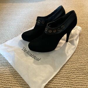 Stuart Weitzman Black Heeled Booties with Grommet Accents